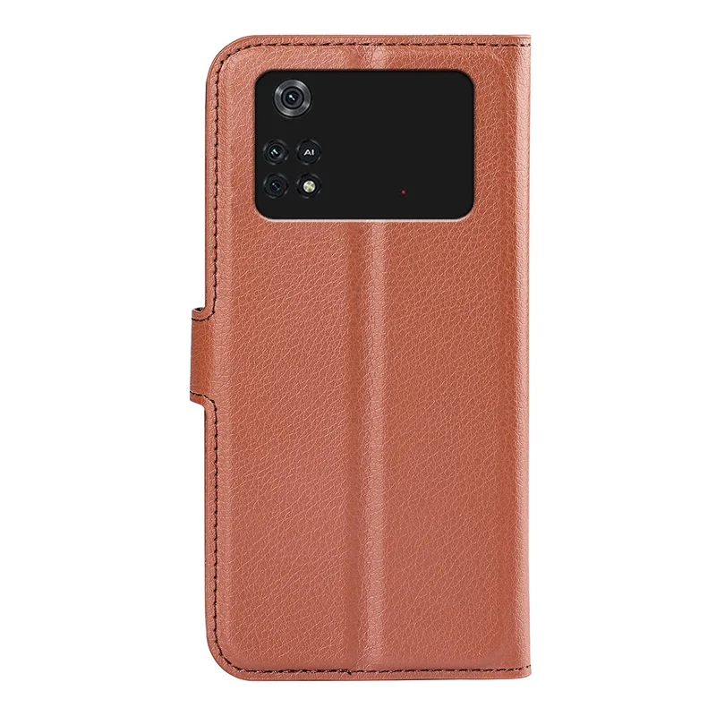 Для Xiaomi Poco M4 Pro 4G Folio Flip Litchi Texture PU - Коричневый
