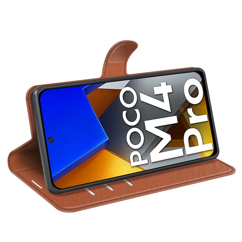 Для Xiaomi Poco M4 Pro 4G Folio Flip Litchi Texture PU - Коричневый