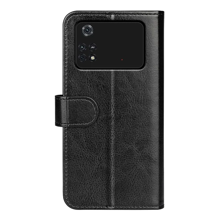 Para Xiaomi Poco M4 Pro 4G Crazy Horse Texture Folio Flip Leather Case Wallet Adjustable Stand Phone Shell - Preto