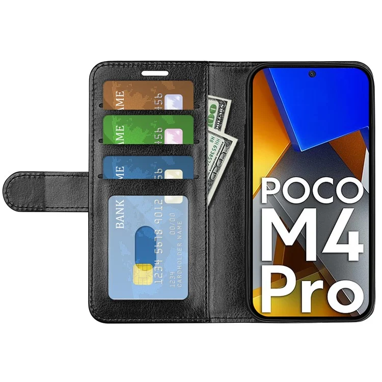 Para Xiaomi Poco M4 Pro 4G Crazy Horse Texture Folio Flip Leather Case Wallet Adjustable Stand Phone Shell - Preto