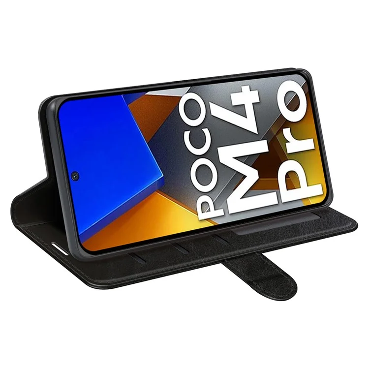 Para Xiaomi Poco M4 Pro 4G Crazy Horse Texture Folio Flip Leather Case Wallet Adjustable Stand Phone Shell - Preto