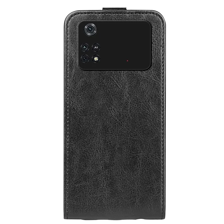 Custodia in pelle con chiusura a flip verticale per Xiaomi Poco M4 Pro 4G, texture di pelle bovina in stile crazy horse, con porta carta - Nero