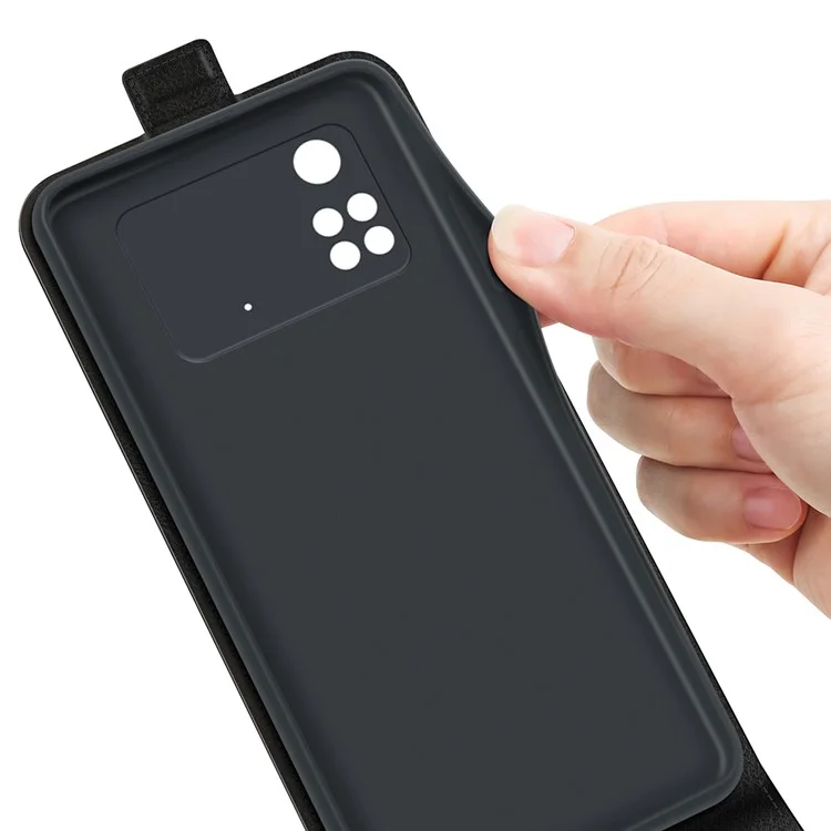 Custodia in pelle con chiusura a flip verticale per Xiaomi Poco M4 Pro 4G, texture di pelle bovina in stile crazy horse, con porta carta - Nero