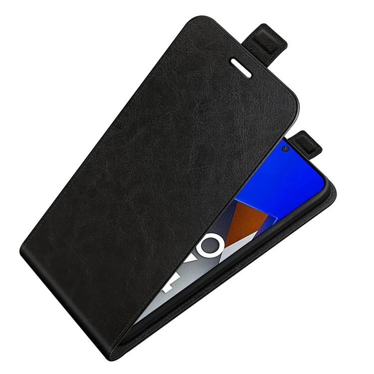 Custodia in pelle con chiusura a flip verticale per Xiaomi Poco M4 Pro 4G, texture di pelle bovina in stile crazy horse, con porta carta - Nero