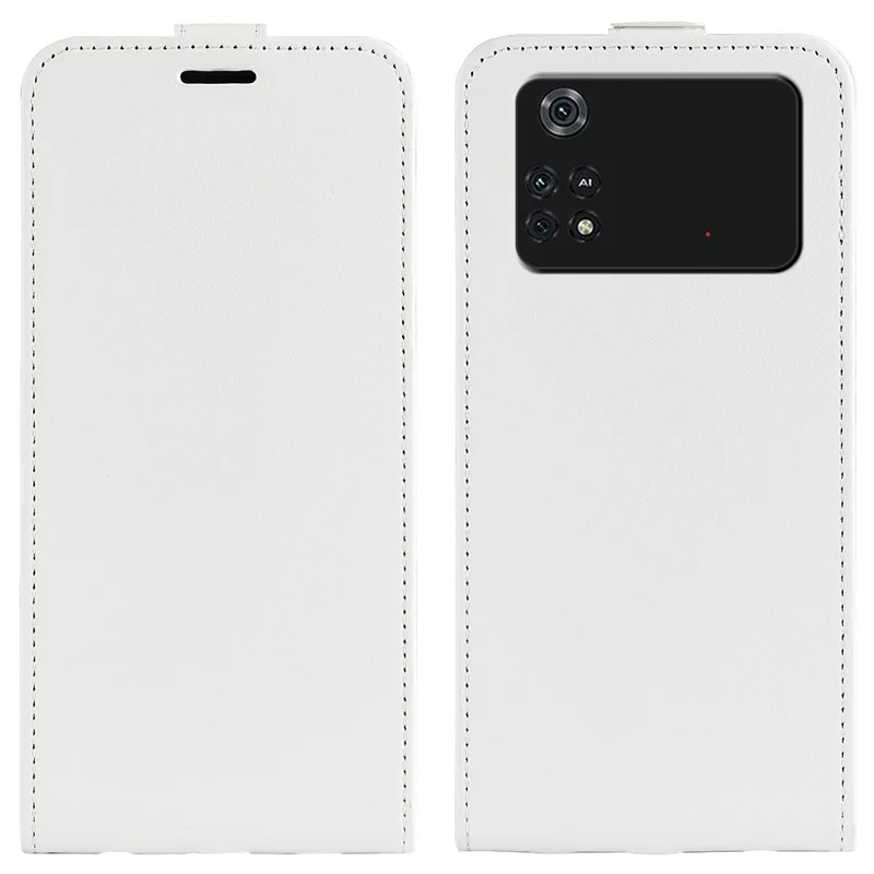 Caixa de Couro Vertical Para Xiaomi Poco M4 Pro 4G, Crazy Horse Horse Texture Holder - Branco