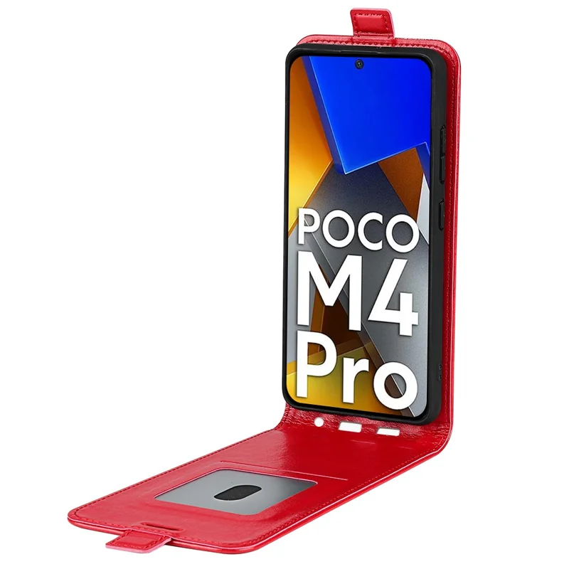 Custodia in Pelle Verticale Per Xiaomi Poco M4 Pro 4G, Supporto Per Telaio di Telaio Folle di Cavallo Guscio - Rosso