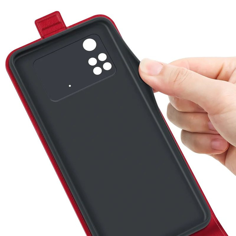 Custodia in Pelle Verticale Per Xiaomi Poco M4 Pro 4G, Supporto Per Telaio di Telaio Folle di Cavallo Guscio - Rosso