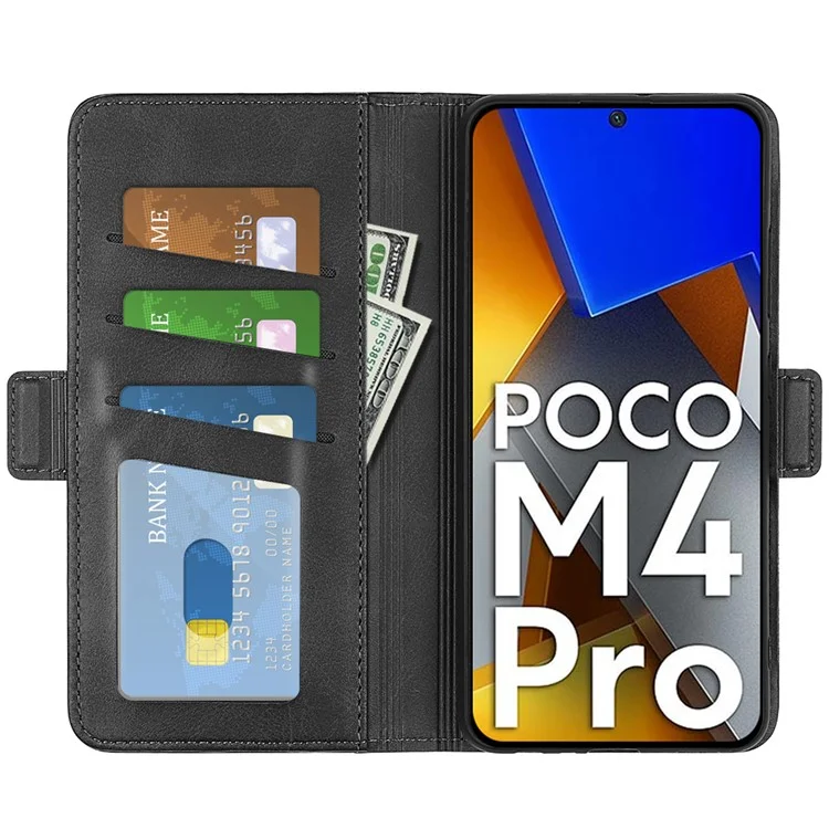 Für Xiaomi Poco M4 Pro 4G Textured PU Leder Phone Hülle Ballet Magnetic Clasp Shell Shell - Schwarz