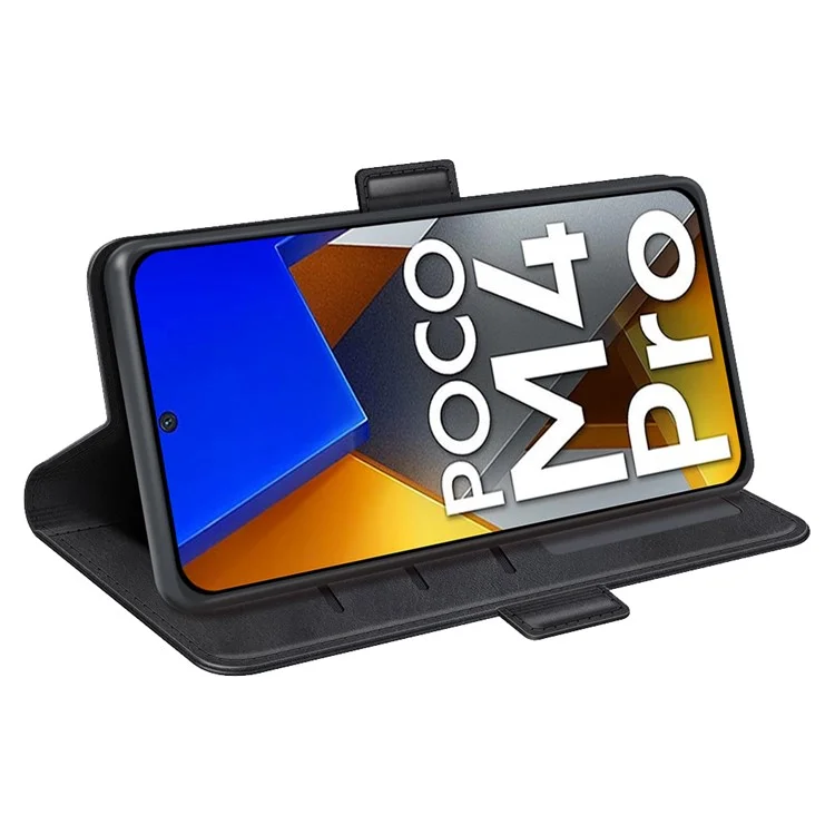 Für Xiaomi Poco M4 Pro 4G Textured PU Leder Phone Hülle Ballet Magnetic Clasp Shell Shell - Schwarz