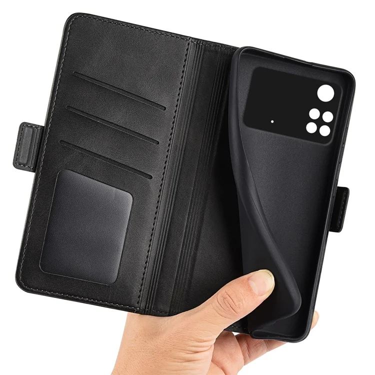 Für Xiaomi Poco M4 Pro 4G Textured PU Leder Phone Hülle Ballet Magnetic Clasp Shell Shell - Schwarz