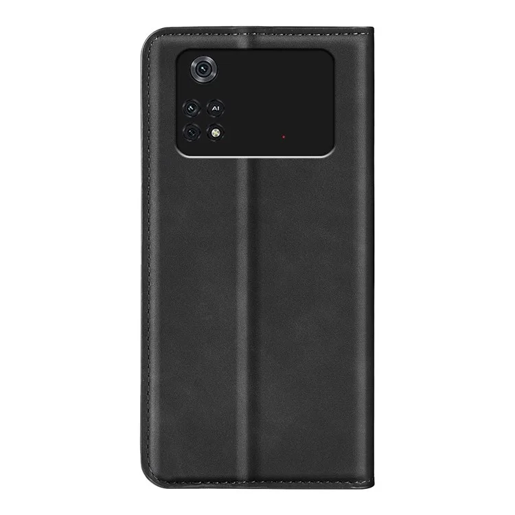 Para Xiaomi Poco M4 Pro 4G Capa de Suporte Magnético Auto-absorvida Sensação de Pele-toque Capa de Couro Sintético Carteira de Telefone - Preto