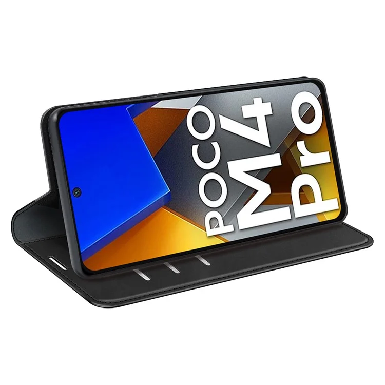 Para Xiaomi Poco M4 Pro 4G Capa de Suporte Magnético Auto-absorvida Sensação de Pele-toque Capa de Couro Sintético Carteira de Telefone - Preto