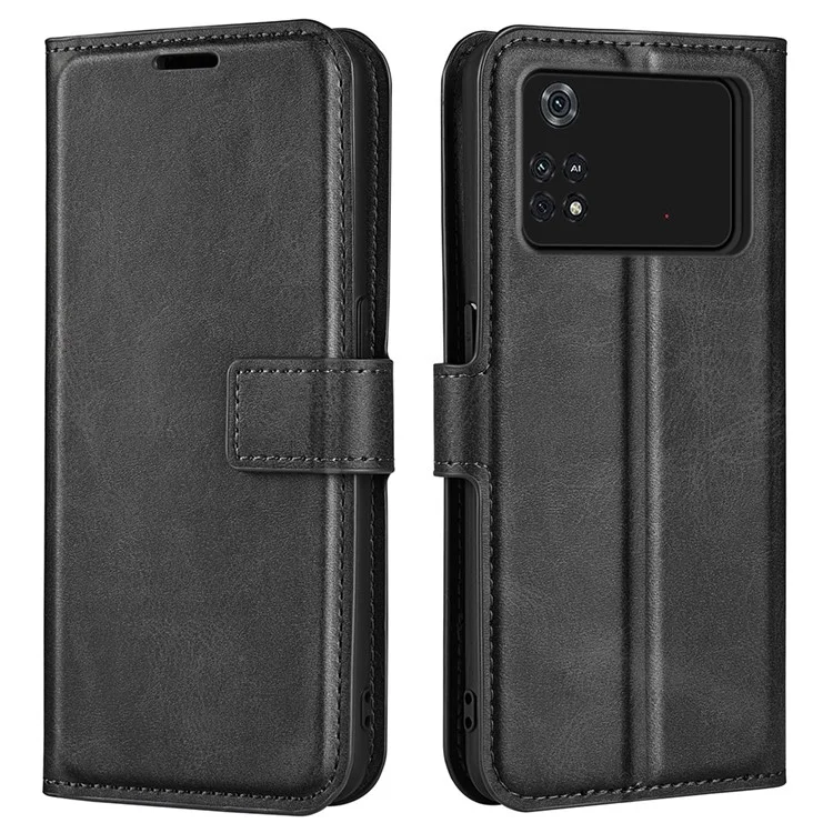 Para Xiaomi Poco M4 Pro 4G Gabinete Magnético PU PU Catura Pulha Capa de Capa Tape do Topo de Tolo - Preto