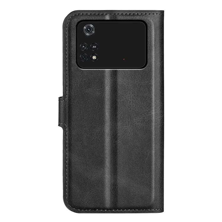 Para Xiaomi Poco M4 Pro 4G Gabinete Magnético PU PU Catura Pulha Capa de Capa Tape do Topo de Tolo - Preto
