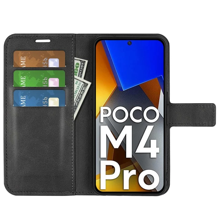 Para Xiaomi Poco M4 Pro 4G Gabinete Magnético PU PU Catura Pulha Capa de Capa Tape do Topo de Tolo - Preto
