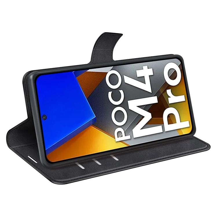 Para Xiaomi Poco M4 Pro 4G Gabinete Magnético PU PU Catura Pulha Capa de Capa Tape do Topo de Tolo - Preto
