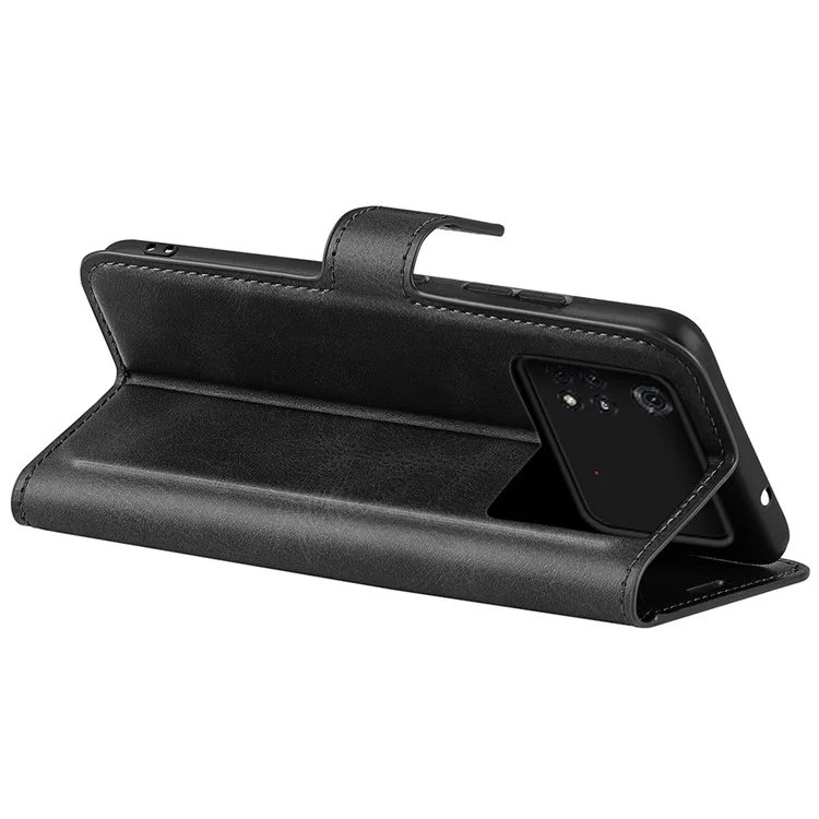 Para Xiaomi Poco M4 Pro 4G Gabinete Magnético PU PU Catura Pulha Capa de Capa Tape do Topo de Tolo - Preto