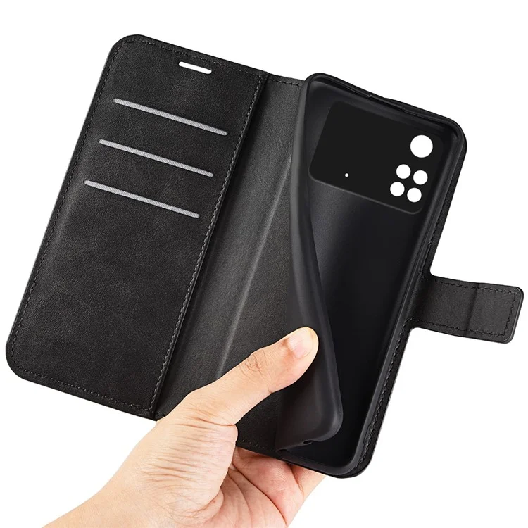 Para Xiaomi Poco M4 Pro 4G Gabinete Magnético PU PU Catura Pulha Capa de Capa Tape do Topo de Tolo - Preto