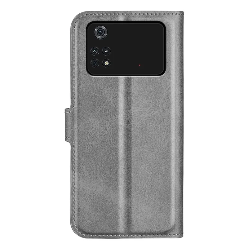 For Xiaomi Poco M4 Pro 4G Magnetic Clasp Textured PU Leather Case Wallet Stand Flip Phone Cover - Grey