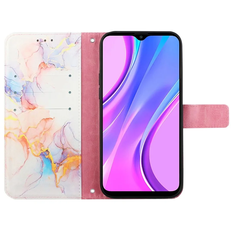 Serie in Pelle di Stampa YB Series-5 Per Xiaomi 12/12x/12s 5G Stampato Mobile a Portata di Portata Flip Cover Protettiva Per il Corpo Con Cinturino da Polso Staccabile - Milky Way Marble White LS004