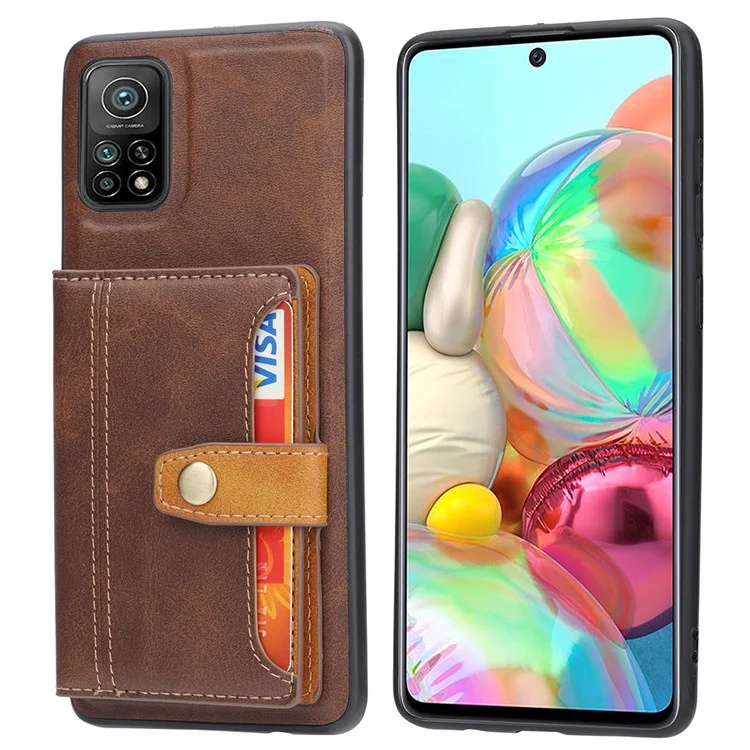 Case TPU Recubierta de Cuero PU Para Xiaomi Redmi Note 11 Pro 4G (MediaTek)/Note 11 Pro 5G (Qualcomm), Diseño de Billetera de Tarjetas de Kickstand - Marrón