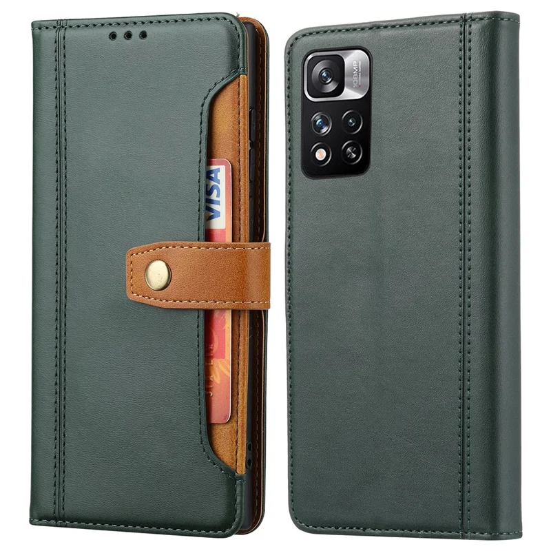 För Xiaomi Redmi Note 11 4G (Qualcomm)/Note 11S 4G Yttre Ficka Affärsstil Läderfodral - Grön