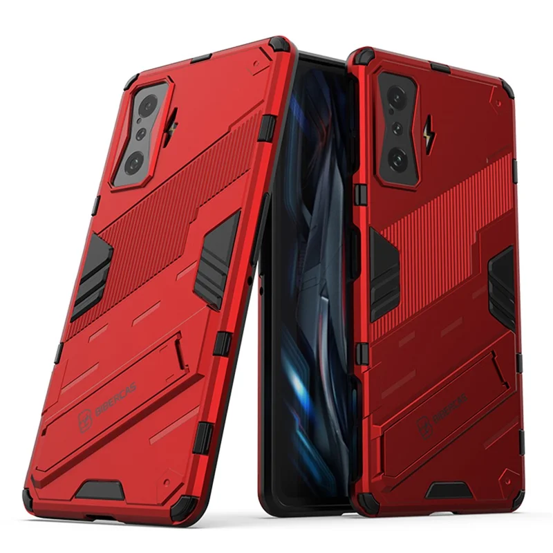 For Xiaomi Poco F4 GT / Redmi K50 Gaming Hard PC + Soft TPU Shockproof Mobile Phone Case Kickstand Cover - Red