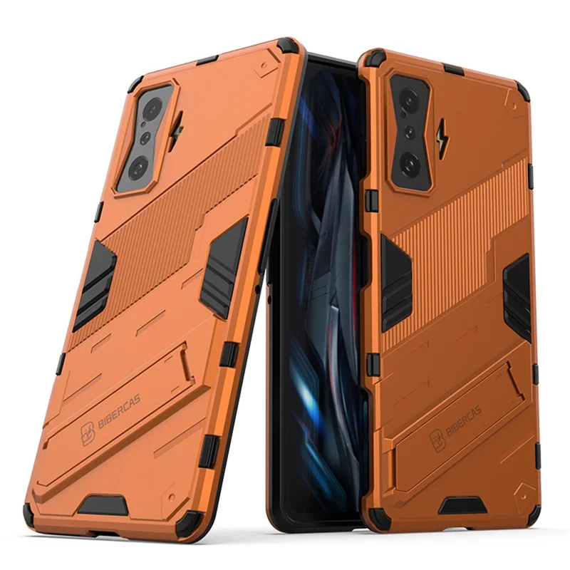 For Xiaomi Poco F4 GT / Redmi K50 Gaming Hard PC + Soft TPU Shockproof Mobile Phone Case Kickstand Cover - Orange