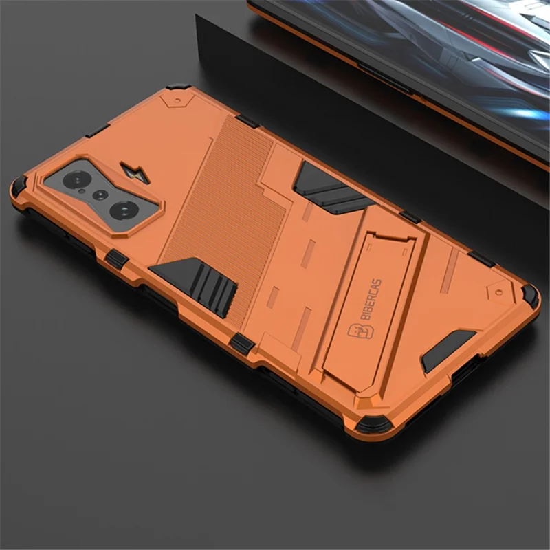 For Xiaomi Poco F4 GT / Redmi K50 Gaming Hard PC + Soft TPU Shockproof Mobile Phone Case Kickstand Cover - Orange