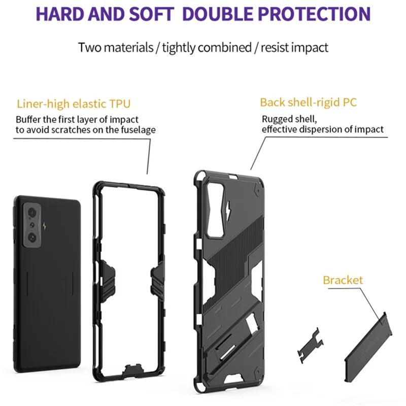 For Xiaomi Poco F4 GT / Redmi K50 Gaming Hard PC + Soft TPU Shockproof Mobile Phone Case Kickstand Cover - Orange