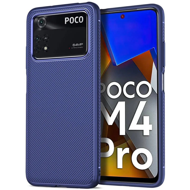 Jazz Series Twill Texture TPU Case for Xiaomi Poco M4 Pro, Scratch-resistant Mobile Phone Cover - Blue