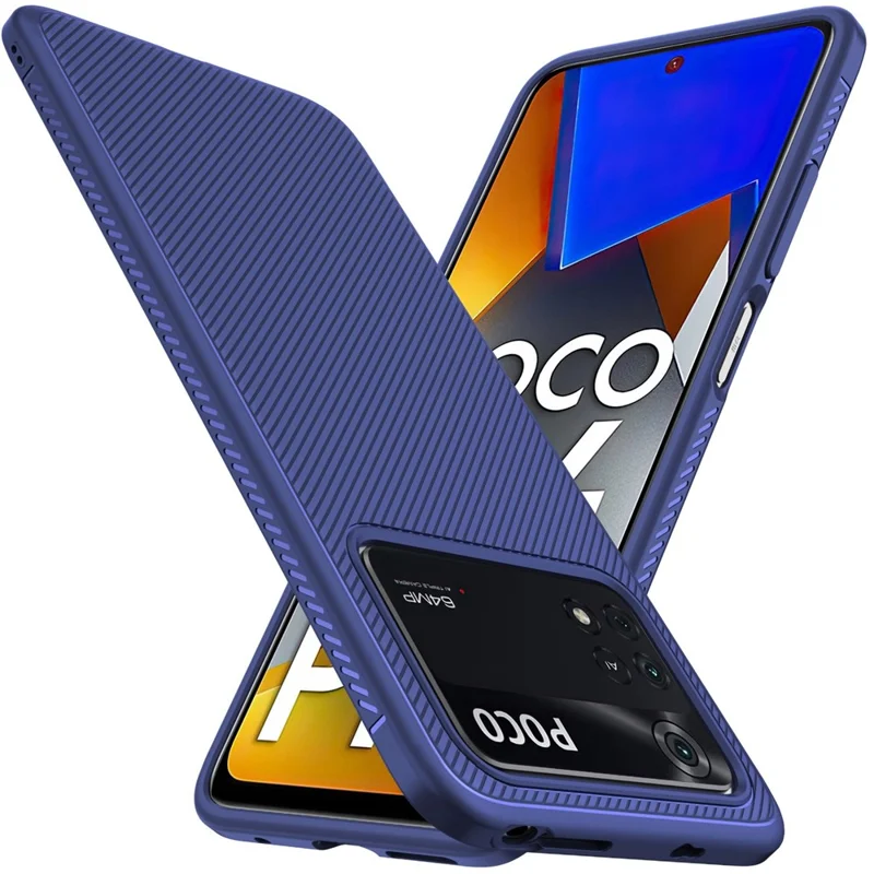 Jazz Series Twill Texture TPU Case for Xiaomi Poco M4 Pro, Scratch-resistant Mobile Phone Cover - Blue