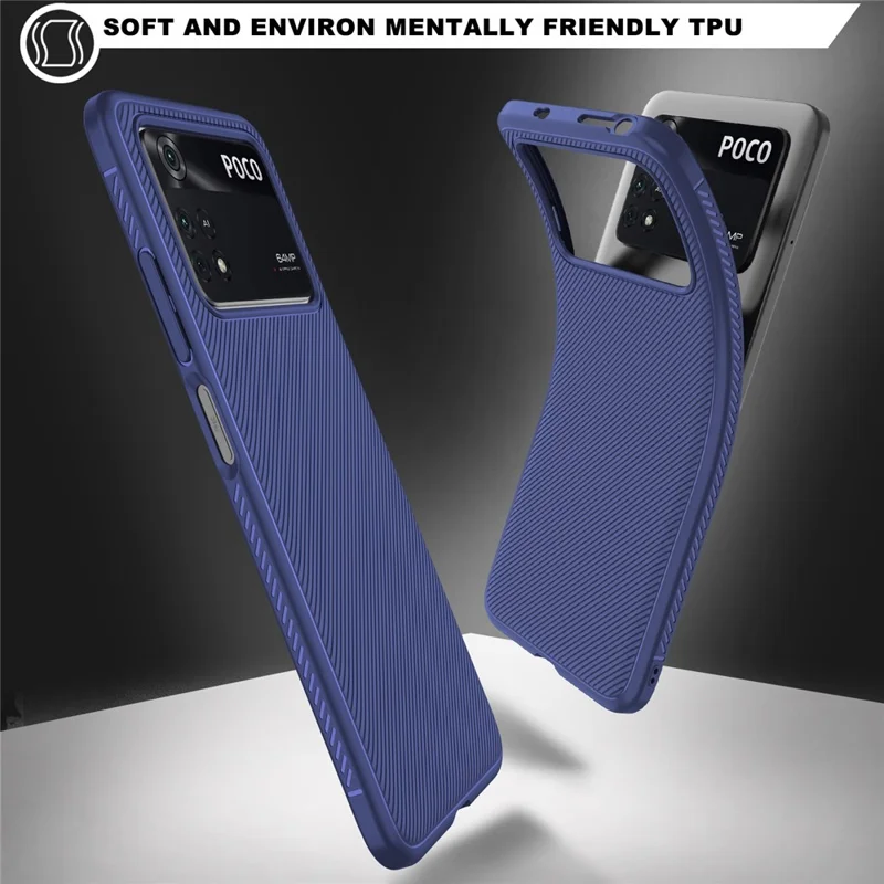 Jazz Series Twill Texture TPU Case for Xiaomi Poco M4 Pro, Scratch-resistant Mobile Phone Cover - Blue