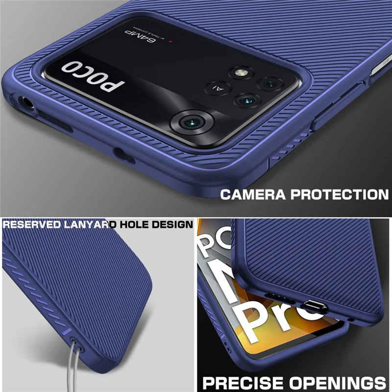 Jazz Series Twill Texture TPU Case for Xiaomi Poco M4 Pro, Scratch-resistant Mobile Phone Cover - Blue