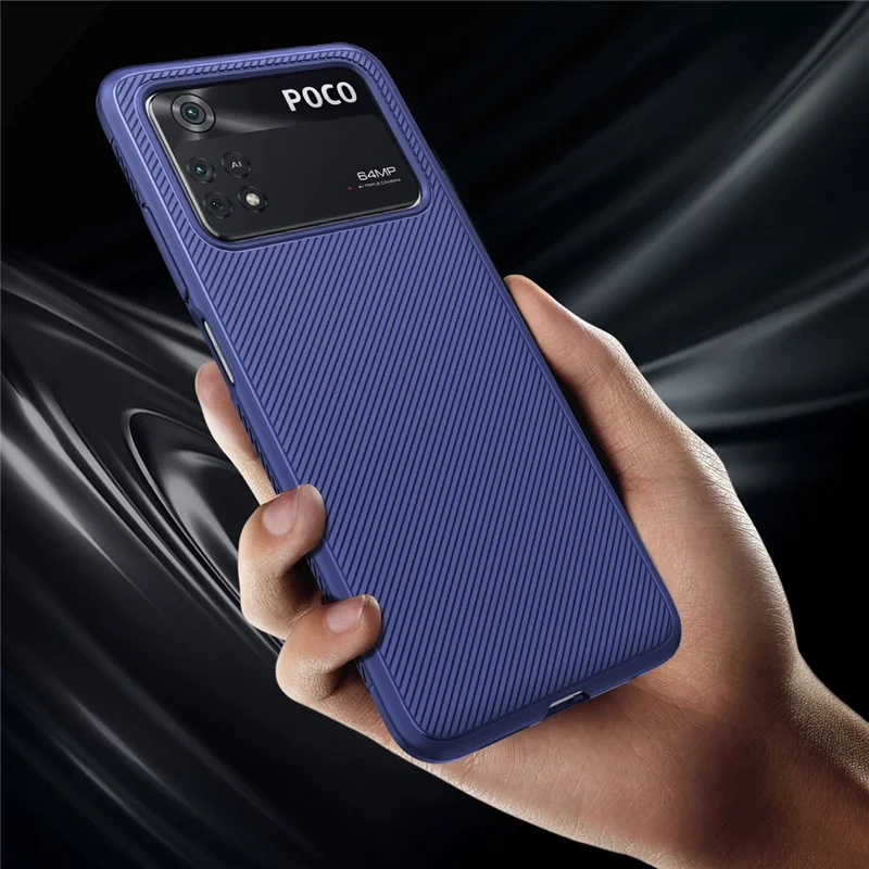 Jazz Series Twill Texture TPU Case for Xiaomi Poco M4 Pro, Scratch-resistant Mobile Phone Cover - Blue