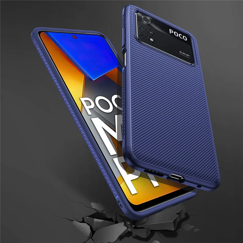 Jazz Series Twill Texture TPU Case for Xiaomi Poco M4 Pro, Scratch-resistant Mobile Phone Cover - Blue
