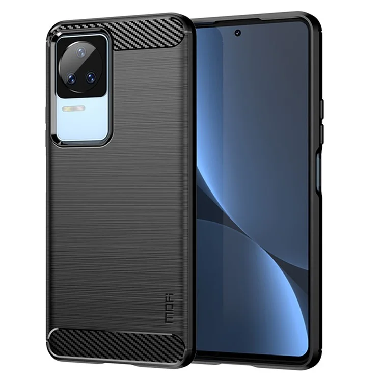 MOFI JK TPU Series-1 for Xiaomi Redmi K50/Redmi K50 Pro Flexible TPU Soft Skin Phone Case Shock-Absorption Brushed Surface Carbon Fiber Protective Cover - Black