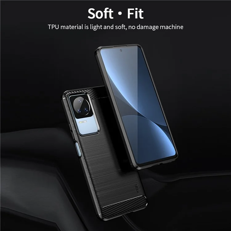 MOFI JK TPU Series-1 Para Xiaomi Redmi K50/Redmi K50 Pro Flexível TPU Soft Skin Phone Caixa de Choque-absorção Escovada Tampa Protetora de Fibra de Carbono de Superfície de Superfície - Preto