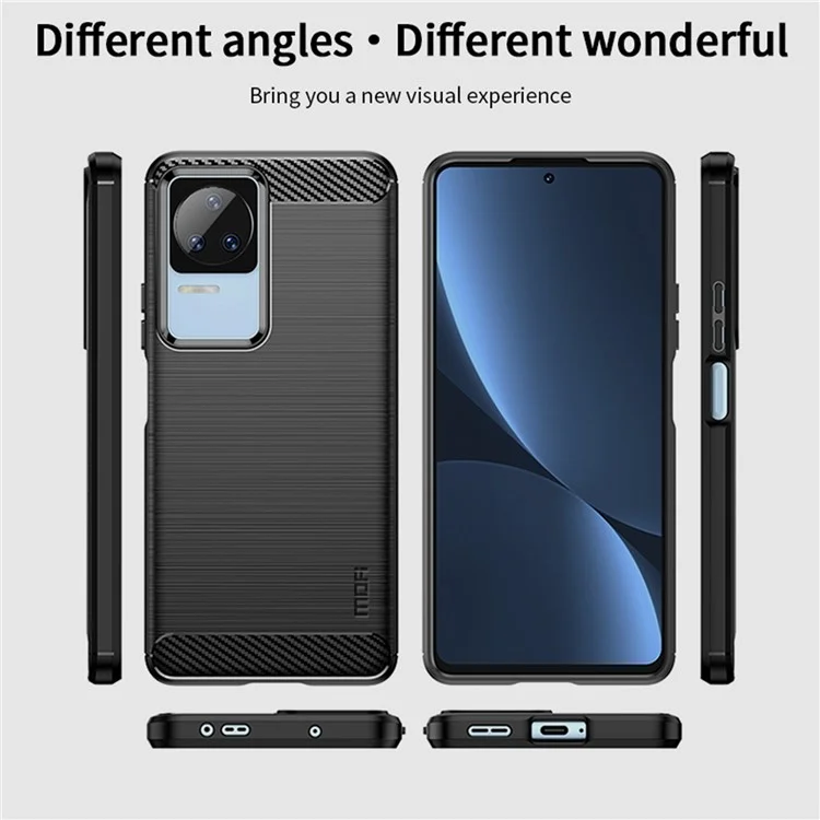 MOFI JK TPU Series-1 Para Xiaomi Redmi K50/Redmi K50 Pro Flexível TPU Soft Skin Phone Caixa de Choque-absorção Escovada Tampa Protetora de Fibra de Carbono de Superfície de Superfície - Preto