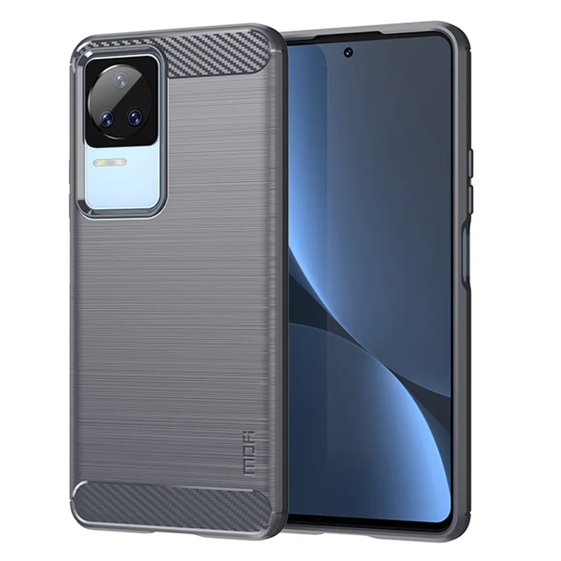 Mofi JK Tpu-serie-1 Für Xiaomi Redmi K50/Redmi K50 Pro Flexible TPU Weichhaut Phone Hülle Schockabsorption Gebürstete Oberfläche Kohlefaser Schutzabdeckung - Grau