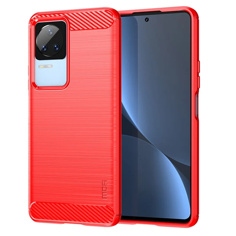 MOFI JK TPU Series-1 Para Xiaomi Redmi K50/Redmi K50 Pro Flexível TPU Soft Skin Phone Caixa de Choque-absorção Escovada Tampa Protetora de Fibra de Carbono de Superfície de Superfície - Vermelho