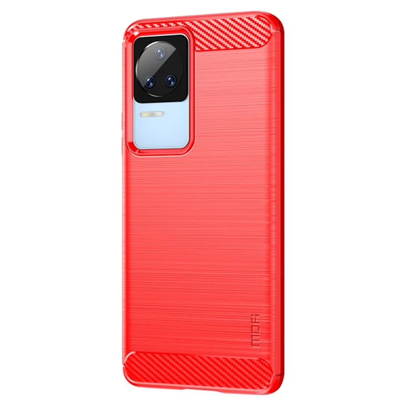 MOFI JK TPU Series-1 Para Xiaomi Redmi K50/Redmi K50 Pro Flexível TPU Soft Skin Phone Caixa de Choque-absorção Escovada Tampa Protetora de Fibra de Carbono de Superfície de Superfície - Vermelho