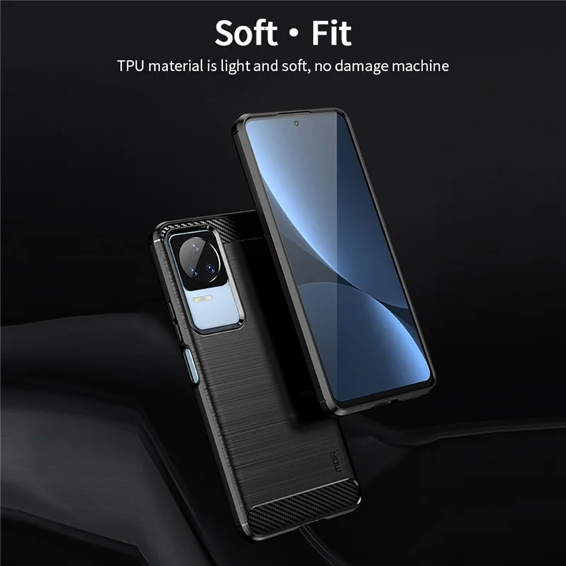 MOFI JK TPU Series-1 Para Xiaomi Redmi K50/Redmi K50 Pro Flexível TPU Soft Skin Phone Caixa de Choque-absorção Escovada Tampa Protetora de Fibra de Carbono de Superfície de Superfície - Vermelho