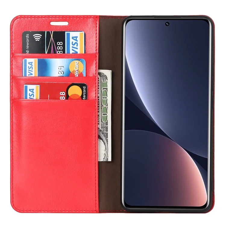 Оригинальный кожаный чехол для Xiaomi 12 Pro 5G/12S Pro 5G/12 Pro (Dimensity) 5G, противоударный бумажник со стойкой, текстура "Crazy Horse" - Красный