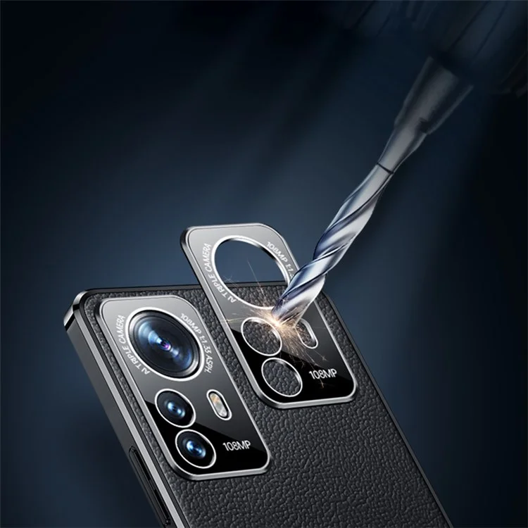Para Xiaomi 12/12x/12s 5g Luz Delgada Case de Cuero de Vaca Genuino Capacitación de Cuero TPU - Negro