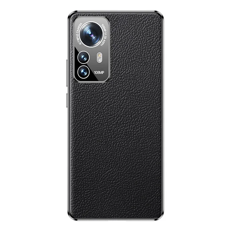 Para Xiaomi 12/12x/12s 5g Luz Delgada Case de Cuero de Vaca Genuino Capacitación de Cuero TPU - Negro