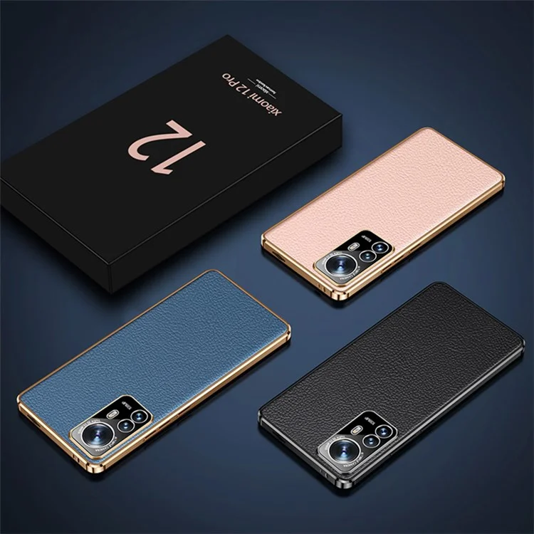 Para Xiaomi 12/12x/12s 5g Luz Delgada Case de Cuero de Vaca Genuino Capacitación de Cuero TPU - Negro