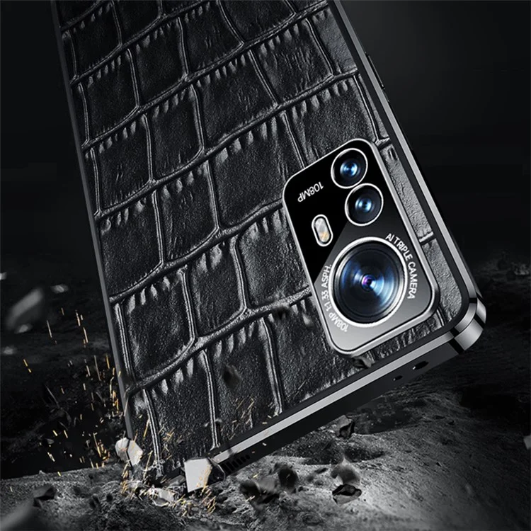 Para Xiaomi 12 Pro 5G/12S Pro 5G/12 Pro (dimensidad) 5G Estilecho Crocodile de la Textile Crocodile Caso Anti-caza de Cuero de Cuero Genuino de Caza TPU TPU Shell - Rojo