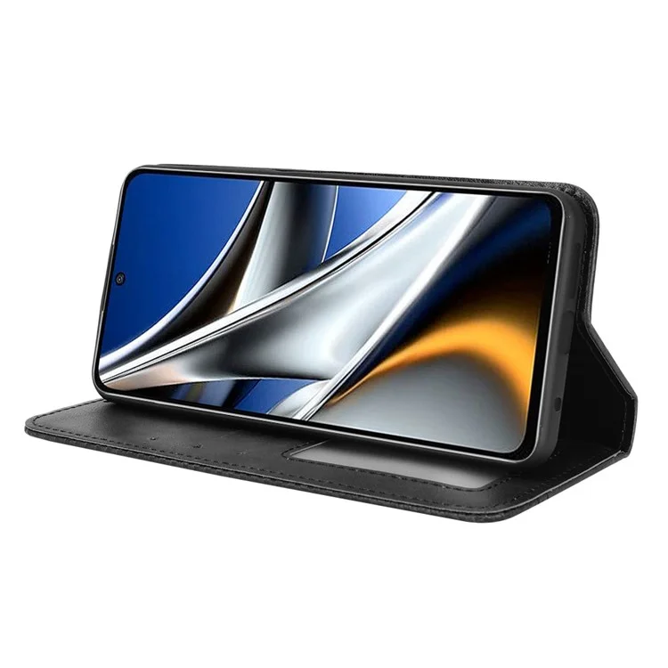 Para Xiaomi Poco X4 Pro 5g Mosaico Impresso Vintage Caso Casal de Caso Vista Stand Carteira Tampa de Flip de Absorção Magnética - Preto
