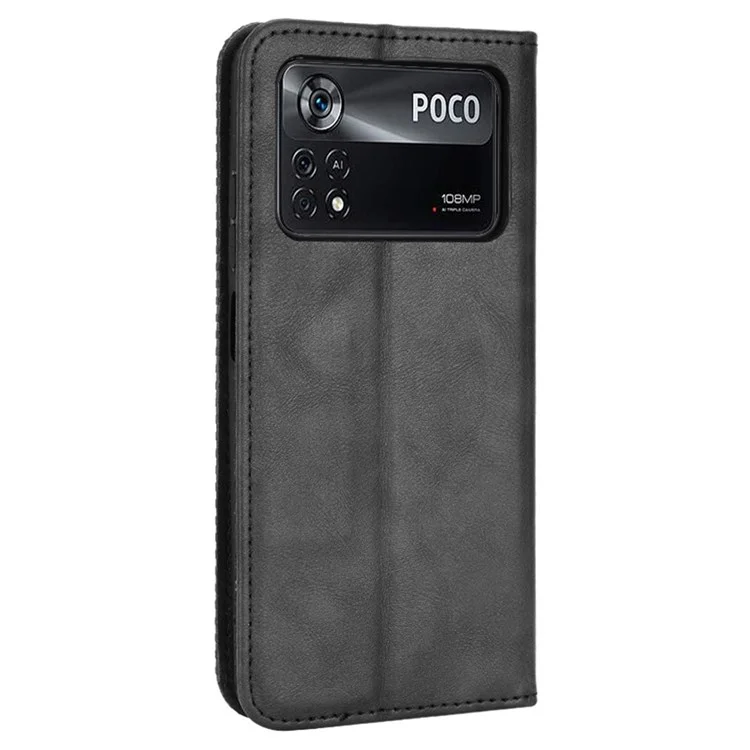 Para Xiaomi Poco X4 Pro 5g Mosaico Impresso Vintage Caso Casal de Caso Vista Stand Carteira Tampa de Flip de Absorção Magnética - Preto